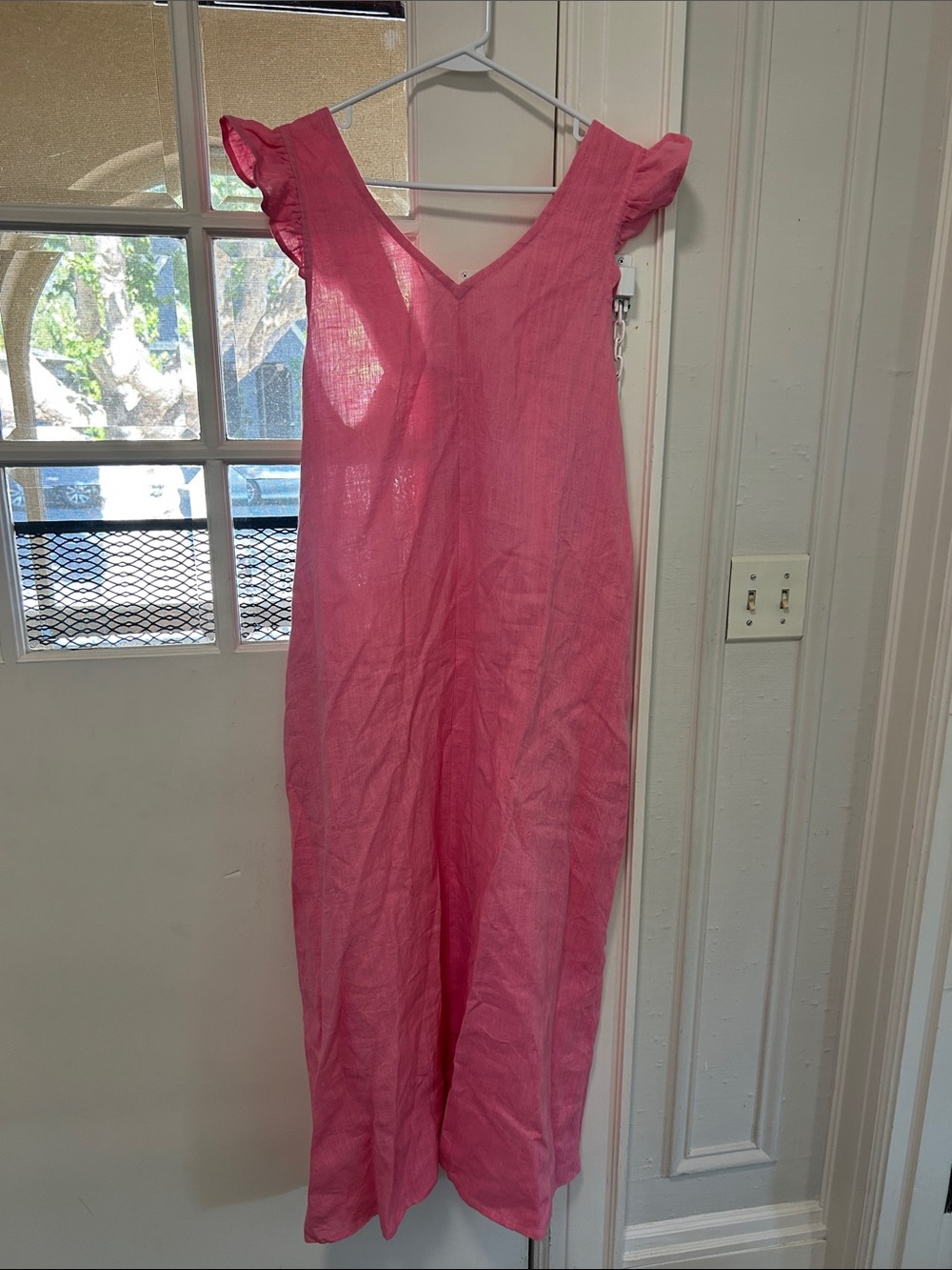 Pink V-Neck Ruffle Sleeve Maxi Dress